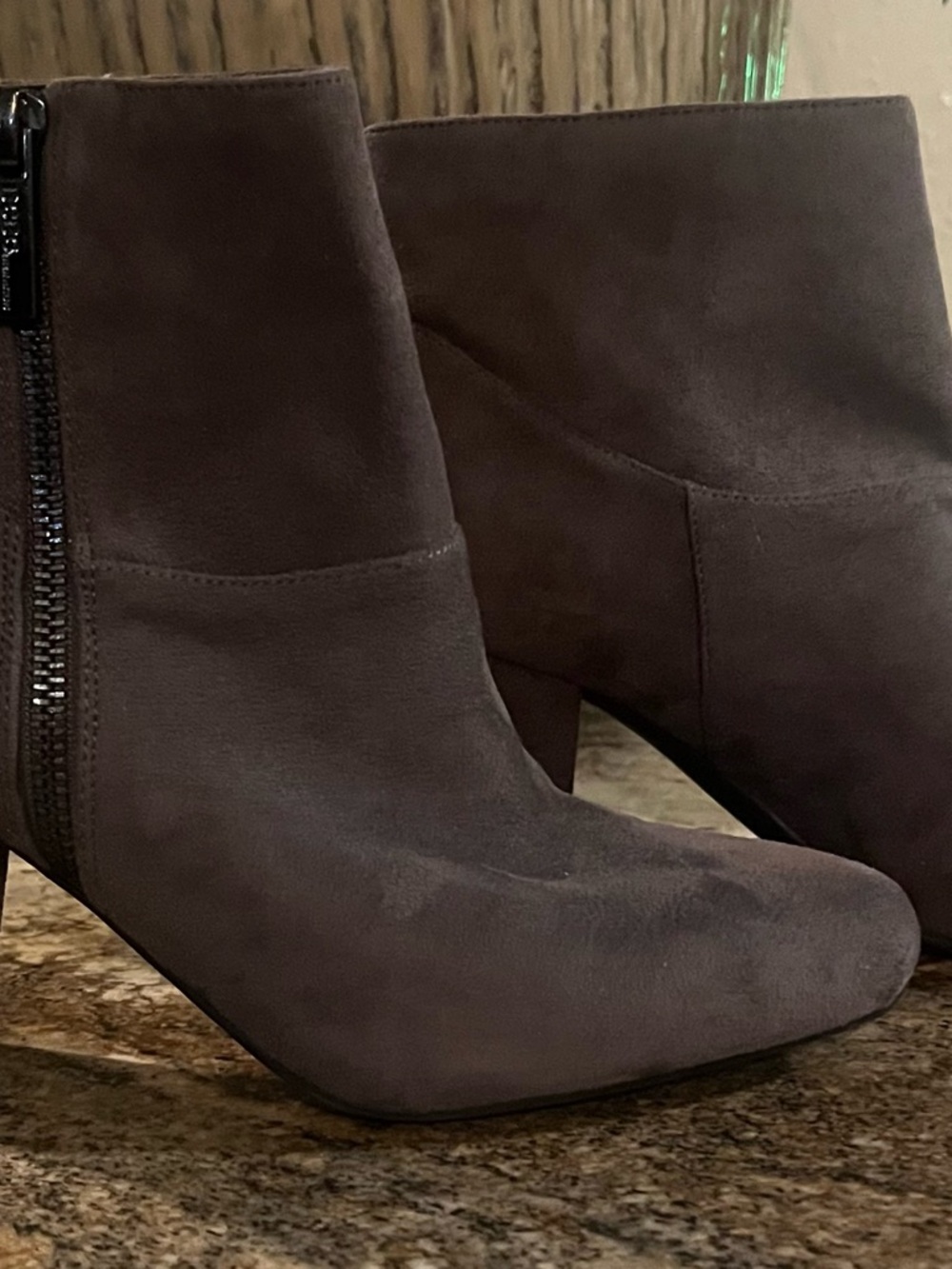 BCBGeneration Dark Gray Suede Ankle Booties with Side Zip
